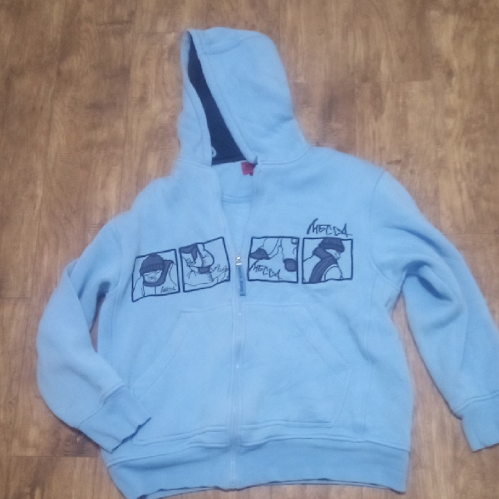 Mecca Men's Blue Graphic Hoodie Y2K Small/Large
